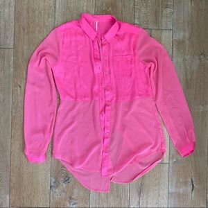 Free People Bubblegum Pink Long Sleeve Chiffon Shirt